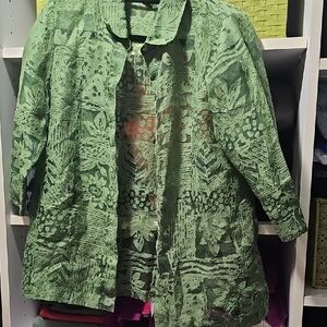 ELCC Green Lace Jacket, 3/4 Sleeve blouse Size Small New Without Tags